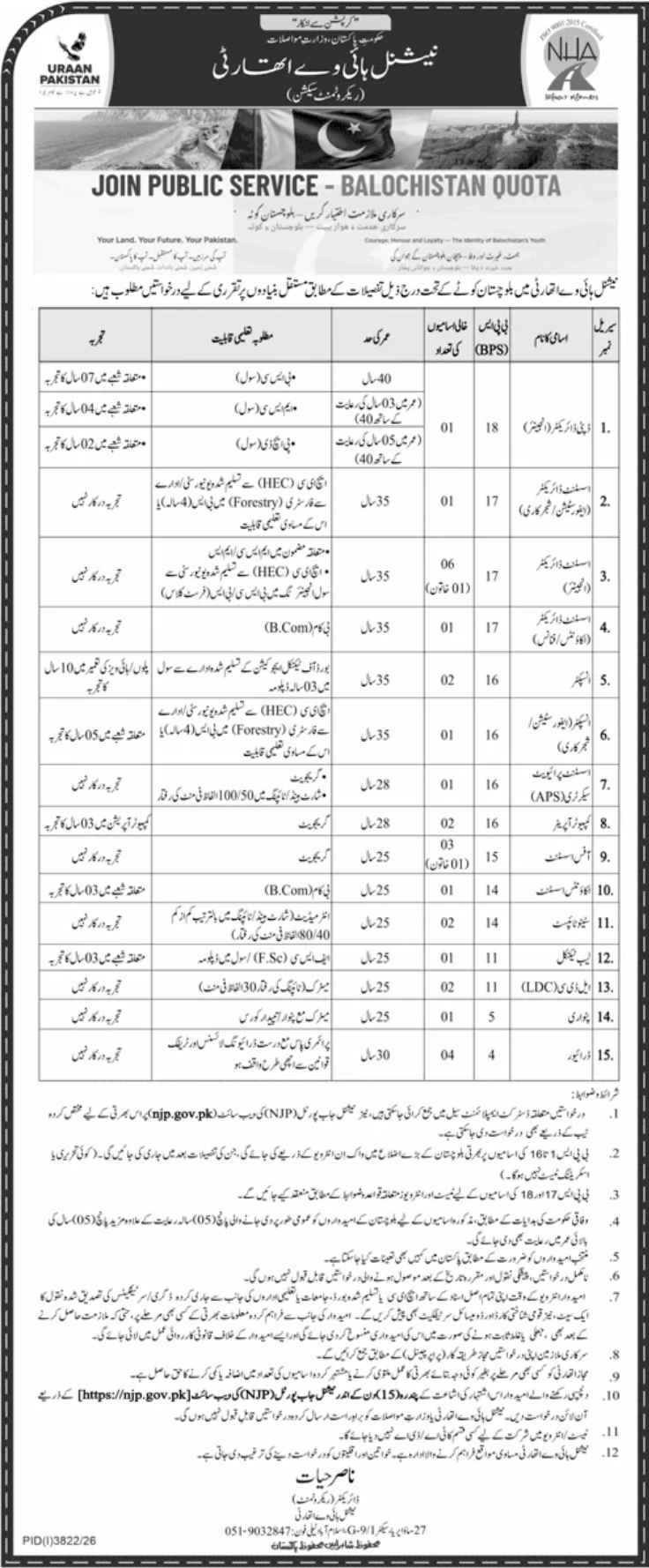 Official National Highway Authority jobs advertisement