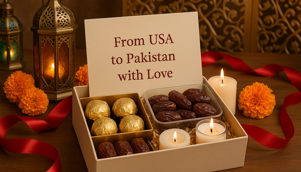 Send heartfelt festive gifts to Pakistan from USA for Eid & weddings. Personalized hampers, sweets & surprises delivered with love and care.